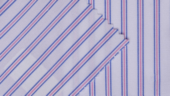 Blue and pink stripe cotton shirting fabric